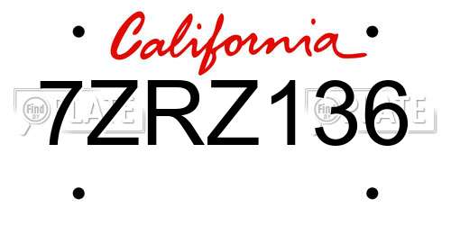 7ZRZ136 California License Plate