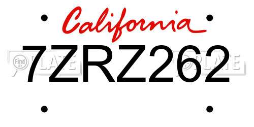 7ZRZ262 California License Plate