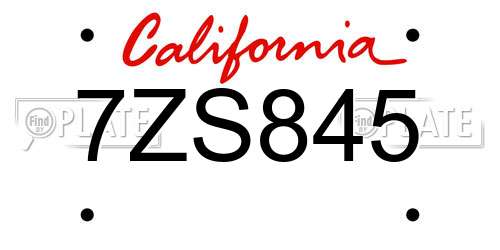 7ZS845 California License Plate