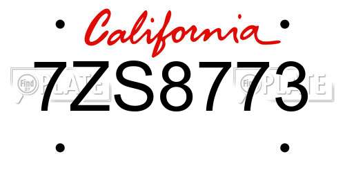 7ZS8773 California License Plate