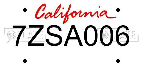 7ZSA006 California License Plate