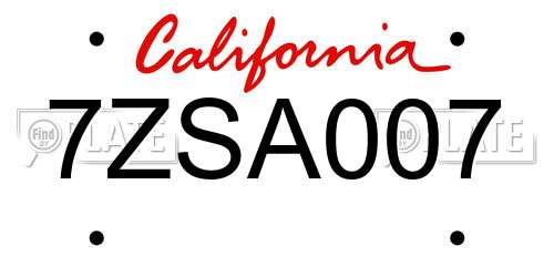 7ZSA007 California License Plate