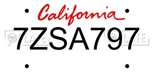 7ZSA797 California License Plate