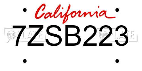 7ZSB223 California License Plate