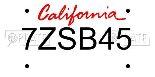 7ZSB45 California License Plate