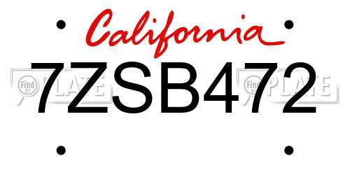 7ZSB472 California License Plate