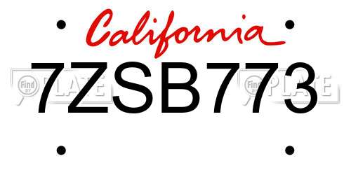 7ZSB773 California License Plate