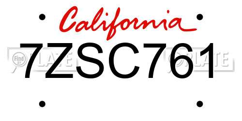 7ZSC761 California License Plate