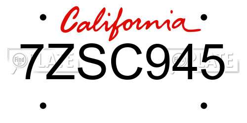 7ZSC945 California License Plate
