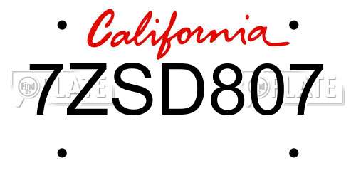 7ZSD807 California License Plate