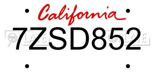 7ZSD852 California License Plate
