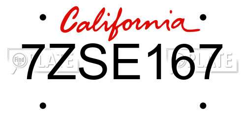 7ZSE167 California License Plate