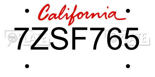 7ZSF765 California License Plate