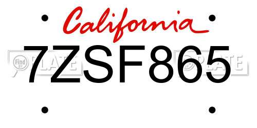 7ZSF865 California License Plate