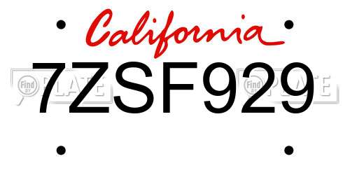 7ZSF929 California License Plate