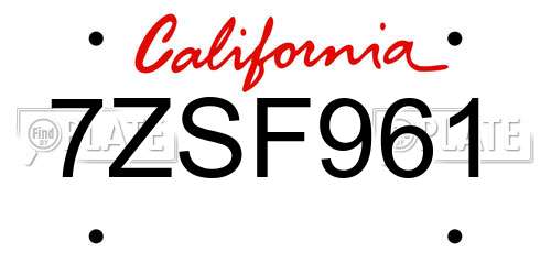 7ZSF961 California License Plate