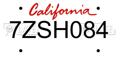 7ZSH084 California License Plate