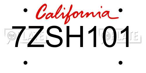 7ZSH101 California License Plate