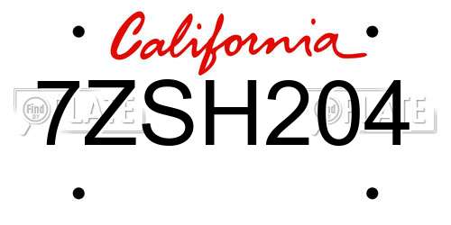 7ZSH204 California License Plate