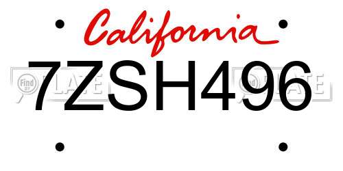 7ZSH496 California License Plate