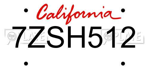 7ZSH512 California License Plate