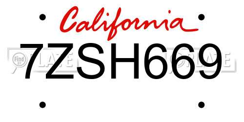 7ZSH669 California License Plate