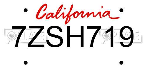 7ZSH719 California License Plate