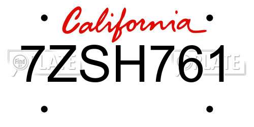 7ZSH761 California License Plate