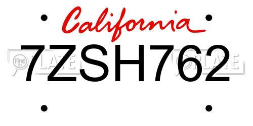 7ZSH762 California License Plate
