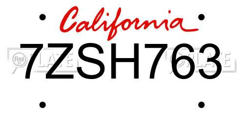 7ZSH763 California License Plate