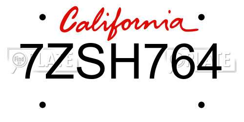 7ZSH764 California License Plate