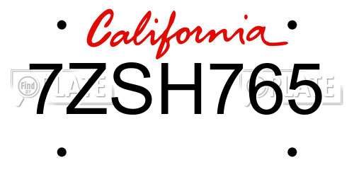 7ZSH765 California License Plate