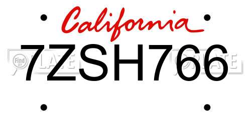 7ZSH766 California License Plate