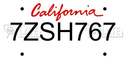 7ZSH767 California License Plate
