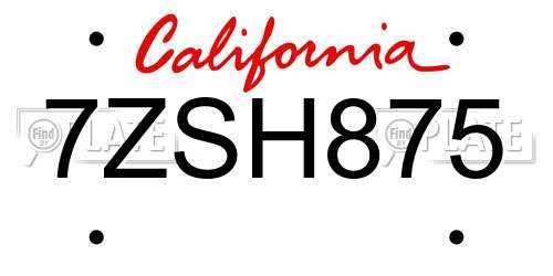 7ZSH875 California License Plate