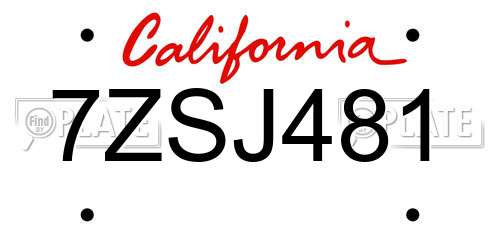 7ZSJ481 California License Plate