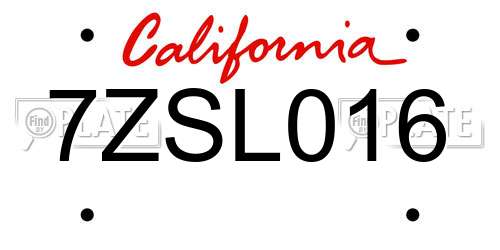 7ZSL016 California License Plate
