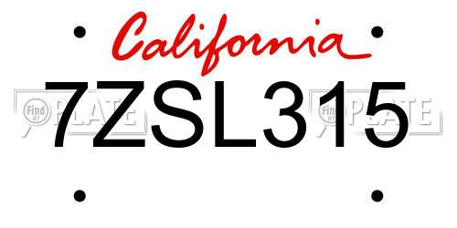 7ZSL315 California License Plate