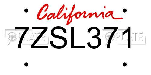 7ZSL371 California License Plate