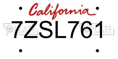 7ZSL761 California License Plate