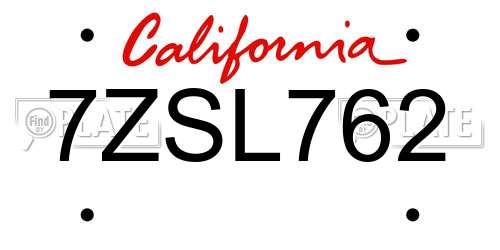 7ZSL762 California License Plate