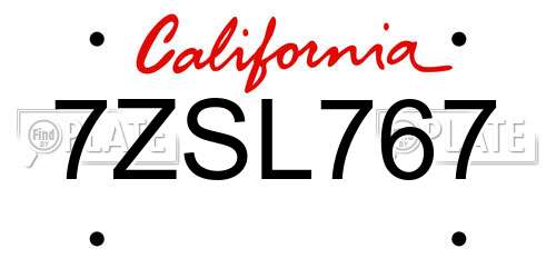 7ZSL767 California License Plate