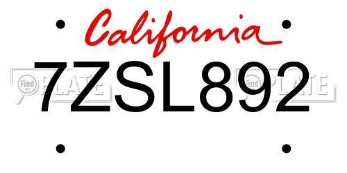7ZSL892 California License Plate