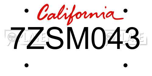 7ZSM043 California License Plate