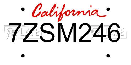 7ZSM246 California License Plate