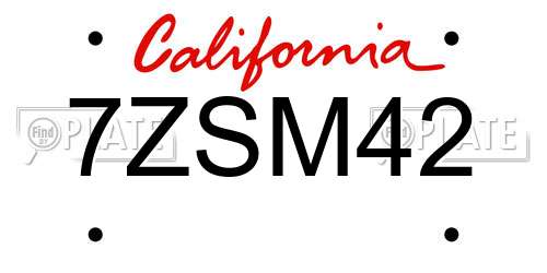 7ZSM42 California License Plate