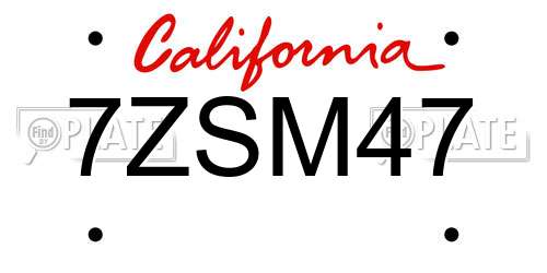 7ZSM47 California License Plate
