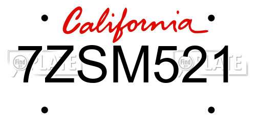 7ZSM521 California License Plate
