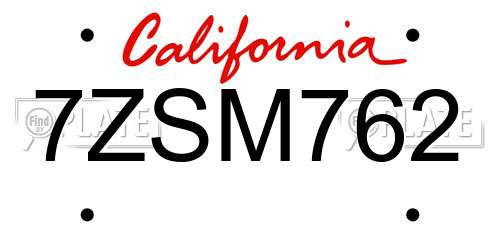 7ZSM762 California License Plate