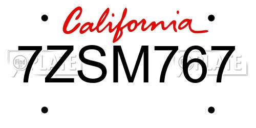 7ZSM767 California License Plate